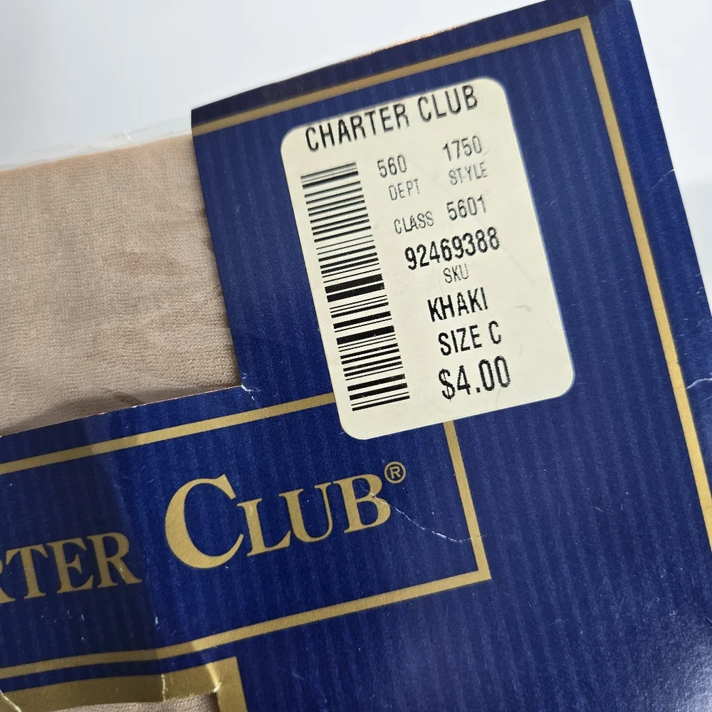 Charter Club Silken Smooth Pantyhose Size C Khaki Sandle Toe NEW VTG Large